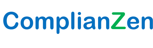 Logo de ComplianZen, con el texto de color azul y la Z de color Verde.