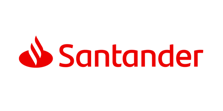 Logo del banco Santander de color rojo con fondo transparente.