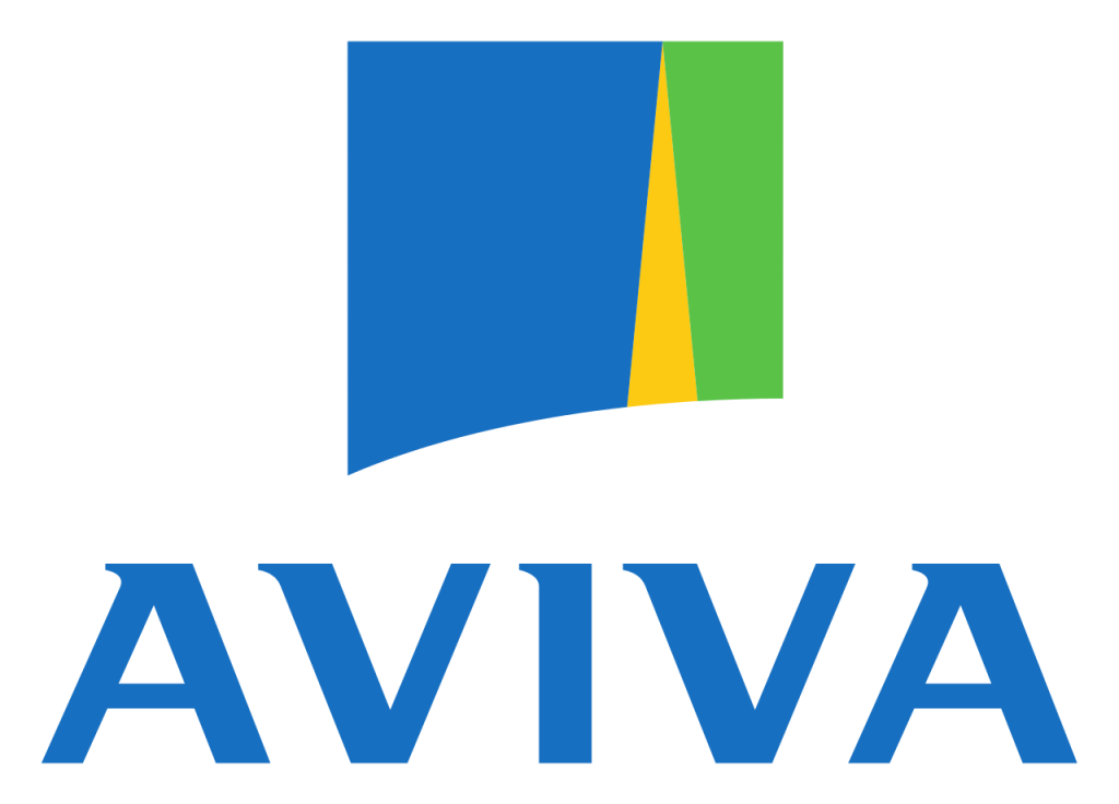 Logo de AVIVA de color azul, verde y amarillo con fondo transparente.