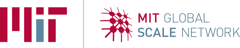 Logo de MIT Global Scale Network, color rojo y azul grisáceo con fondo transparente.