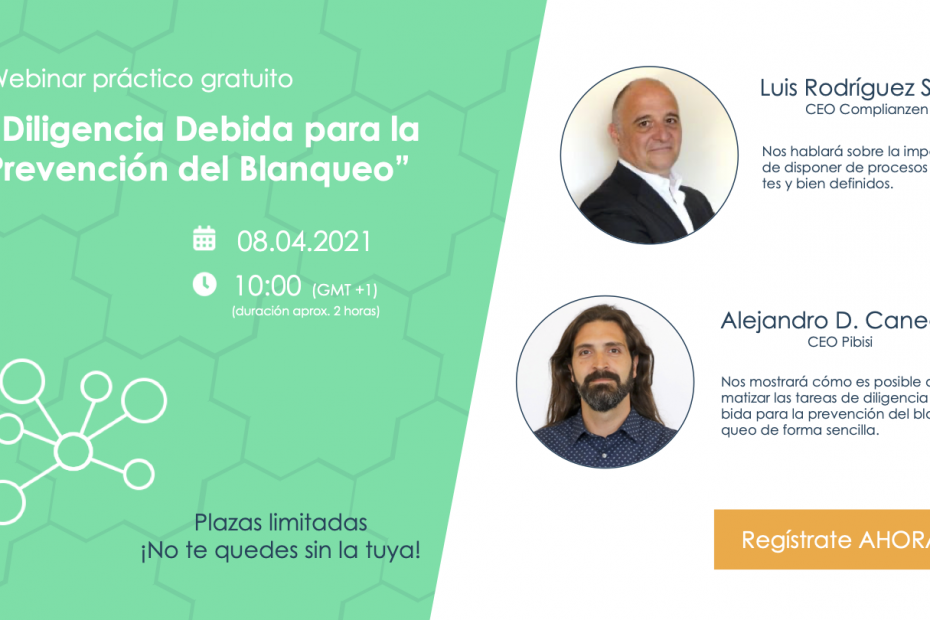 Webinar sobre Diligencia Debida en materia prevención de Blanqueo de Capitales, dirigido por Luis Rodríguez Soler y Alejandro D. Caneda.